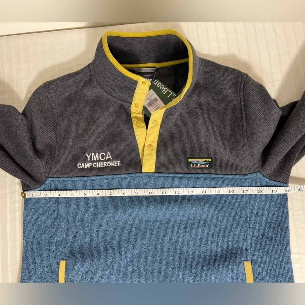 LL Bean Sweater Fleece Pullover Color Block YMCA Cherokee Logo Small S1 NEW - Picture 10 of 11
